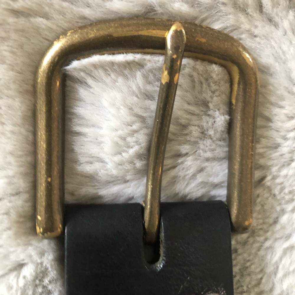 Men's Black Leather Belt with Brass Gold Buckle